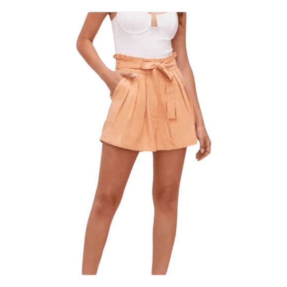 Astr The Label Pacific Pleated Tie Waist Shorts Peach Papaya High Waist M - Picture 2 of 9